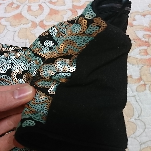 Forever 21 Crop Bustier Black Gold Sequins Shiny - Picture 3 of 5